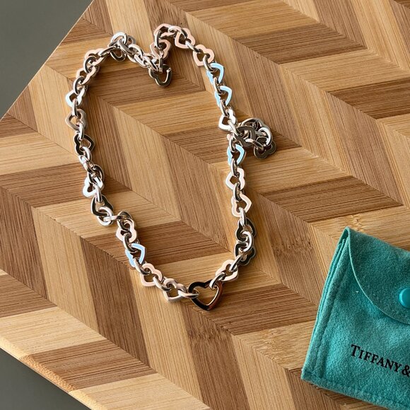Tiffany & Co. Sterling Silver & 18k Gold 750 Heart Chain Link Necklace - Picture 2 of 15